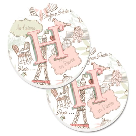 Carolines Treasures Letter H Love in Paris Pink Set of 2 Cup Holder Car Coaster CJ2002-HCARC